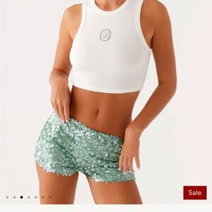 NWT Peppermayo Madison Sequin Mini Shorts - Mint US6 Medium